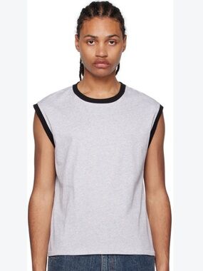 Second/layer men’s ssense gray rib trim cotton layer tank top size large $130